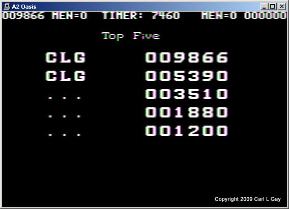 Top Scores screen